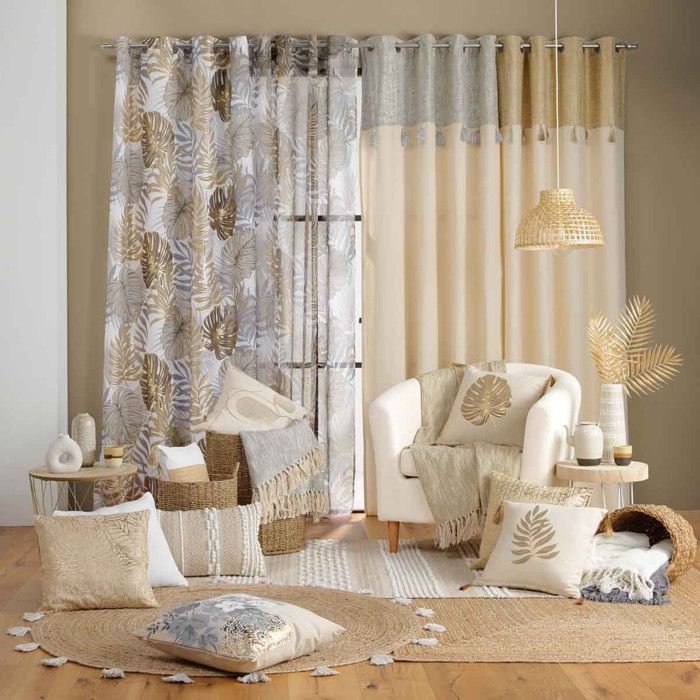 Voilage à oeillets tissé - 140 x 240 cm - Elea - Blanc et argenté Voilage à oeillets tissé - 140 x 240 cm - Elea - Blanc et argenté