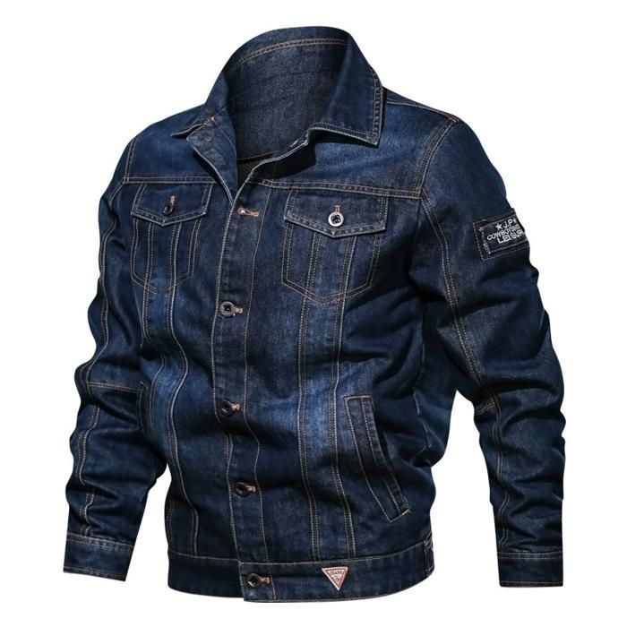 Veste en Jean pour Homme Style Motard Jeans Blue Western Denim Blouson  Transition Classique Retro FUNMOON