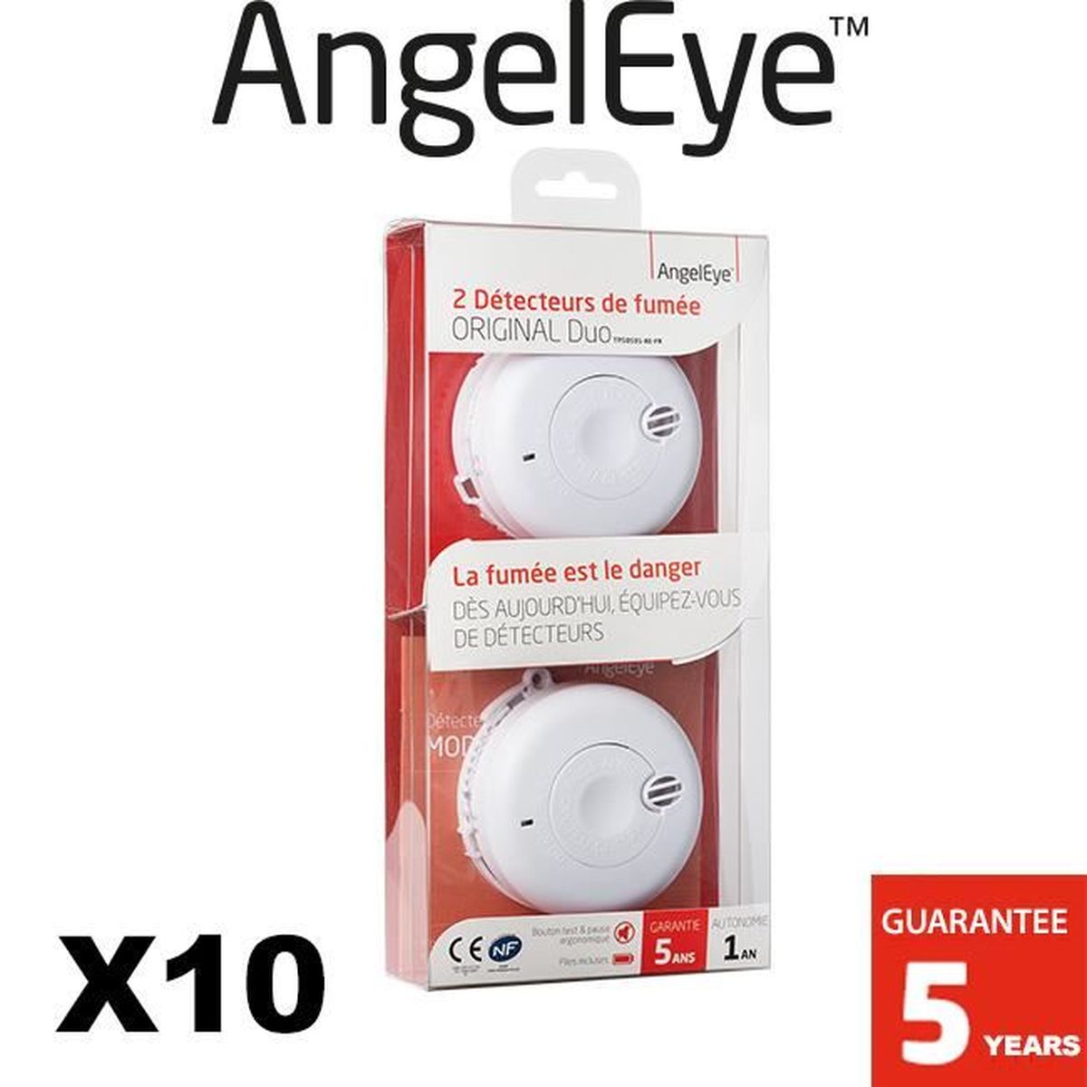 Détecteur De Fumée Angeleye Changer Pile Angeleye - Lot de 10 détecteurs de fumée NF Angeleye ORIGINAL DUO  SO-501-AE-FR- Autonomie 1 an - - Cdiscount Bricolage