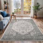 LIVABLISS Tapis de Salon à Poils Courts Doux Vintage Oriental FARAH 160x220cm Gris/Blanc