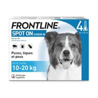 FRONTLINE Spot On Chien M - 10 à 20 kg - 4 pipettes- Puces tiques et poux