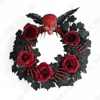 TD® Couronne de crânes d'Halloween 45*45CM Simulation de rose Motif de crâne Convient à la décoration d'une fête d'Halloween