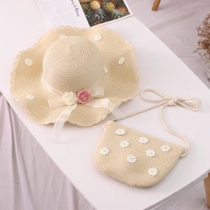 CHAPEAU - BOB ensembles beiges-Chapeau de paille et sac à main pour enfants, ensemble de 2 pièces, nouvelle casquette à vis
