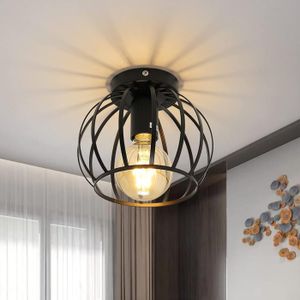 PLAFONNIER Plafonnier Industrielle E27 Lampe de Plafond Rétro Luminaire Noir pour Chambre Couloir Entrée salle à manger - Taille: 19*19*16 cm