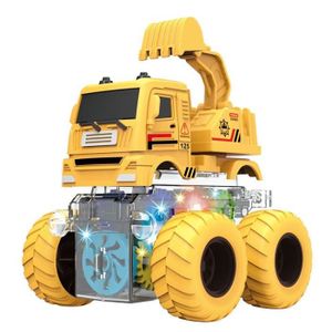 VOITURE - CAMION Jouet de modèle de voiture d'ingénierie de lumières colorées, engrenage transparent, camion de pompier à iner