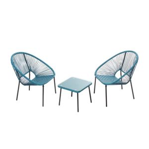 Ensemble table et chaise de jardin Acapulco - Set de 2 fauteuils + table basse bleu