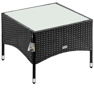 TABLE BASSE JARDIN  Table d’appoint en polyrotin noir - DEUBA - Carré - Meuble de jardin - Plaque en verre - Résistant aux UVs