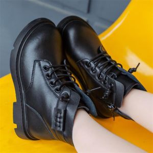 BOTTE Bottes Martin pour fille - Cuir noir - Style britannique - Imperméable et chaud