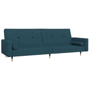 CANAPE CONVERTIBLE CON Canapé-lit à 2 places avec deux oreillers bleu