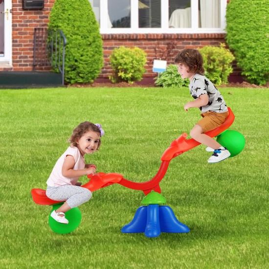Costway Balancoire A Bascule Tapecul Pour Enfant Pivotable 360 Jeu De Plein Air Avec Poignees Et Assises Convient Pour 3 Ans Cdiscount Jeux Jouets