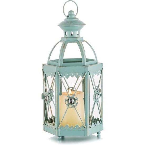 Rebecca Mobili Lot de 2 lanternes porte-bougie blanches, métal PVC, style vintage, jardin salon, dimensions : 50 x 19 x 19 cm (HxLxP) - Art. RE6555