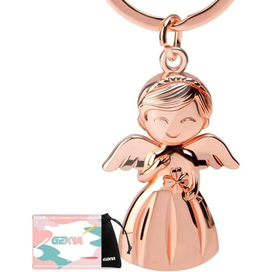 Pendentif Porte-bonheur Métal Porte-Clé Ange Gardien Métal - Trèfle à Quatre Feuilles - Cadeau Permis De Conduire - Zinc Chromé Porte Clef Ange Gardien