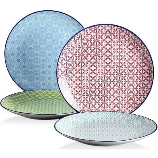vancasso, Série Macaron, Assiette Plate Japonaise en Porcelaine, 4 Pièces, Assiette à Dîner Multicoloré- 27 cm
