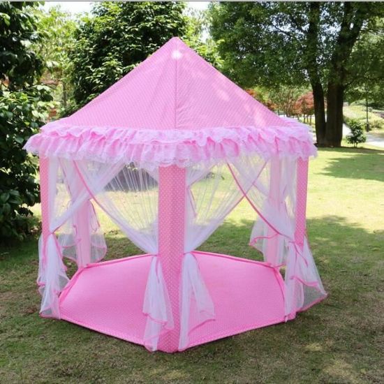 Tente de jeu enfant château princesse Disney - forme hexagonale - rose - 135cm x 140cm