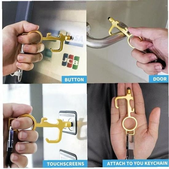 Hygienie Lot de 5 porte-clés ouvre-porte sans contact avec