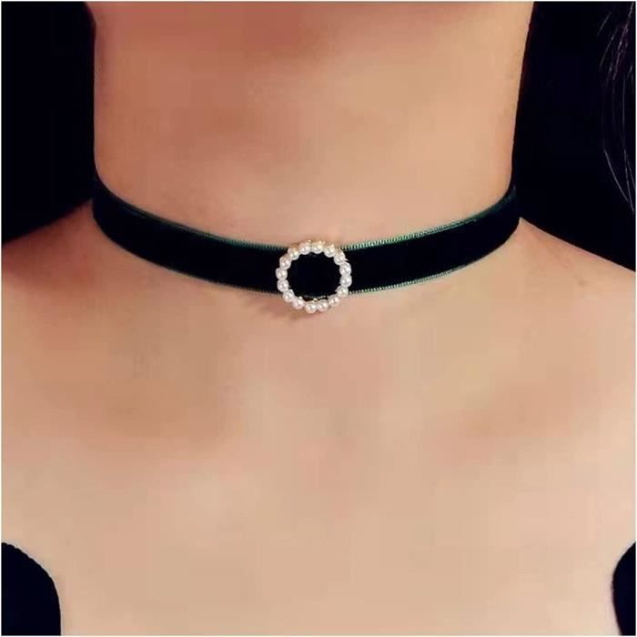 Yienate Collier ras du cou bohème en cristal vert avec chaîne dorée vintage en forme de