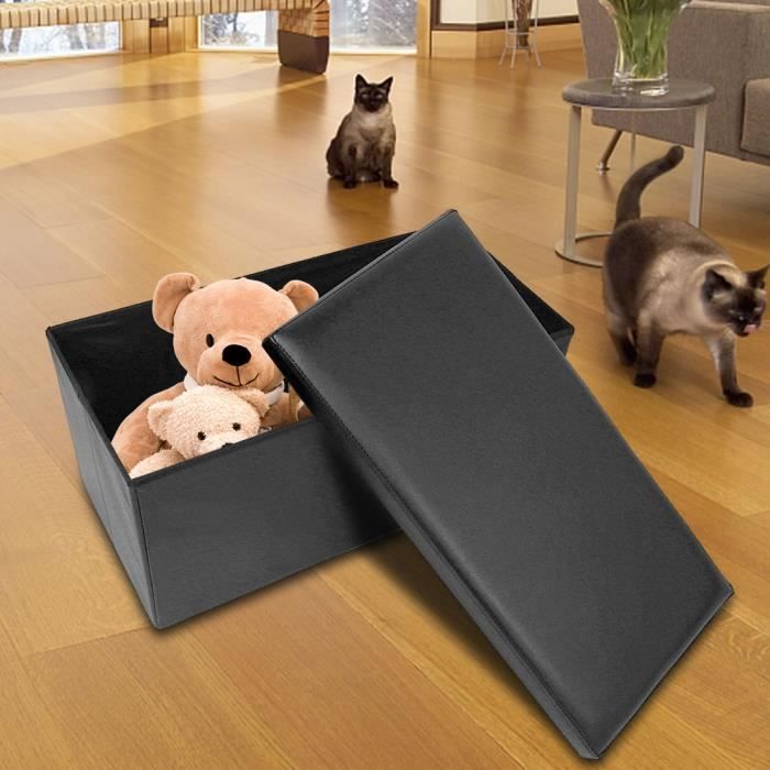 Nouveau grand tabouret pliant de rangement multifonctionnel pouf pour bureau domestique (noir) -KEL