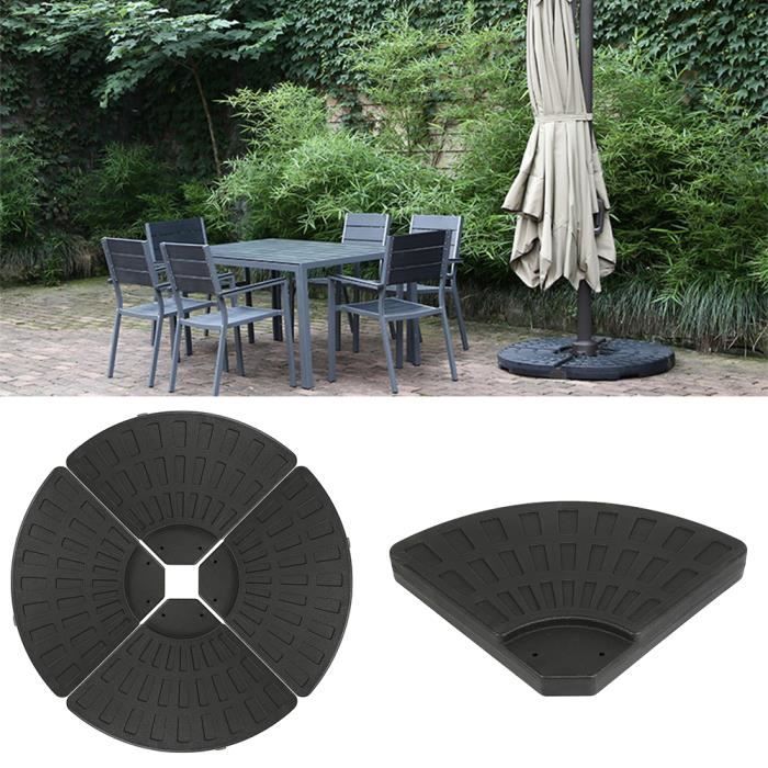 Lot de 4 dalles à lester pour parasol ~ poids de lestage pour parasols ~ polyéthylène haute densité ~ noir ~ rondes ~ MIXMEST!