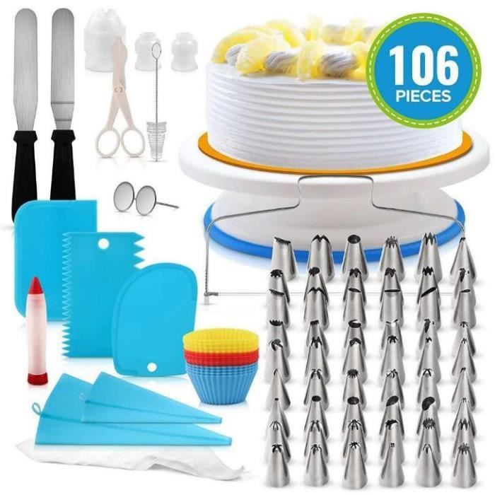 Plateau Tournant de Gâteau, 106pcs Kit de Décoration de Gâteau Professionnel Ustensiles Kit de Pâtisserie Bleu