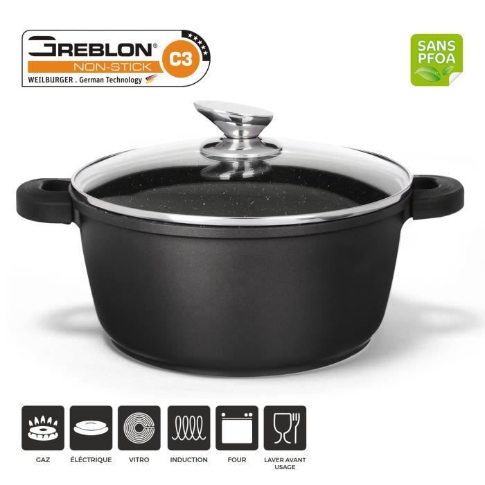 Jonas - Faitout facon pierre 36cm technologie greblon C3+ tous feux induction