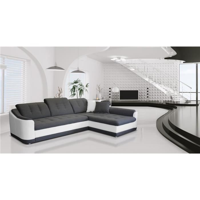 Canapé d'angle convertible Bary - gris et blanc - Angle droit
