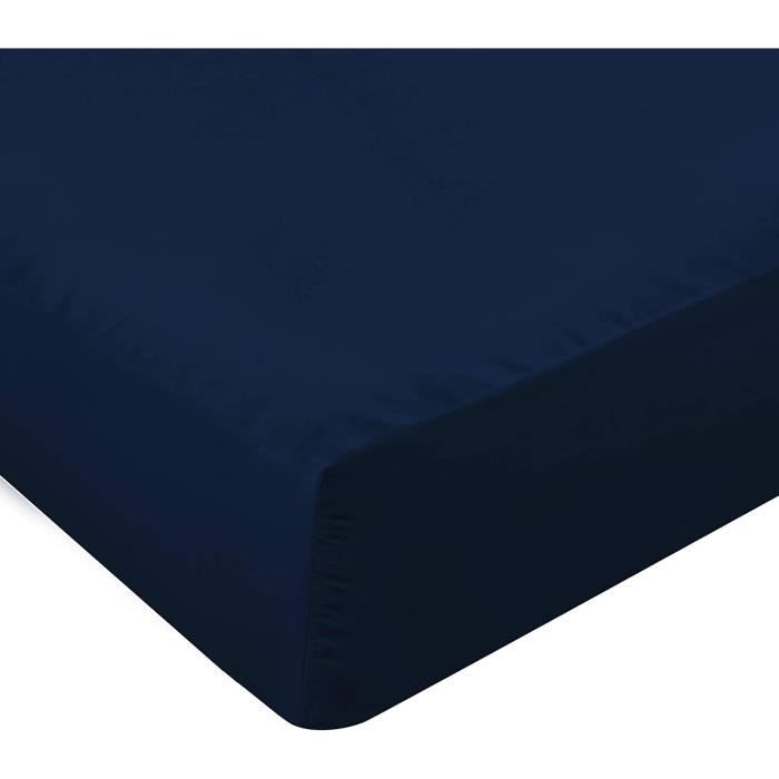 Drap Housse - Bonnets 35 cm pour Matelas Épais - Microfibre Brosséee - (Bleu Marine, 90 x 200 cm) 40