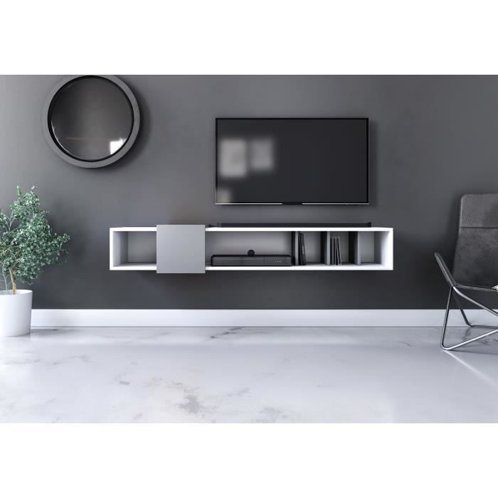 3xeliving Meuble TV suspendu original Camille, 150 cm, blanc / anthracite