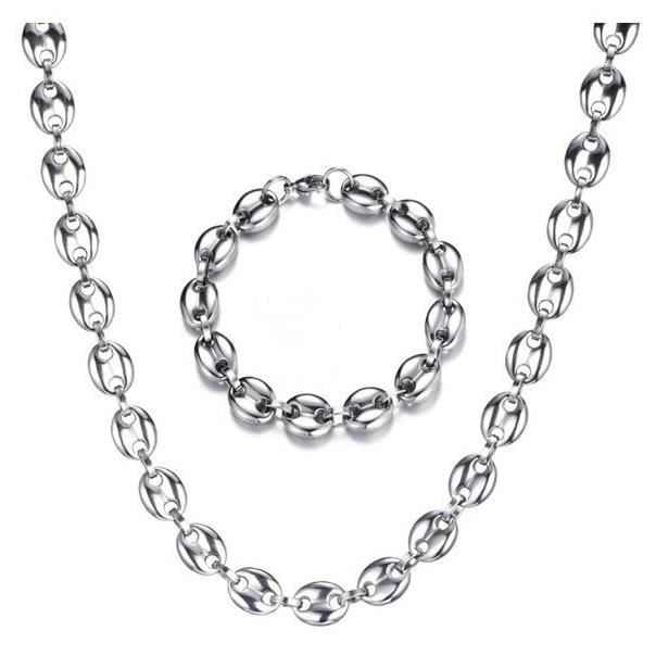 8MM 11MM 13MM café grains chaînes Bracelets ensemble en acier inoxydable colliers pour hommes femmes Hiphop déclaration *KI9287