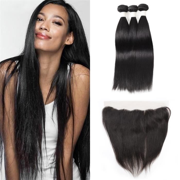 3 tissages brésiliens lisse hair 18 18 18+16 pouces avec closure 13x4 8 pouces cheveux humains