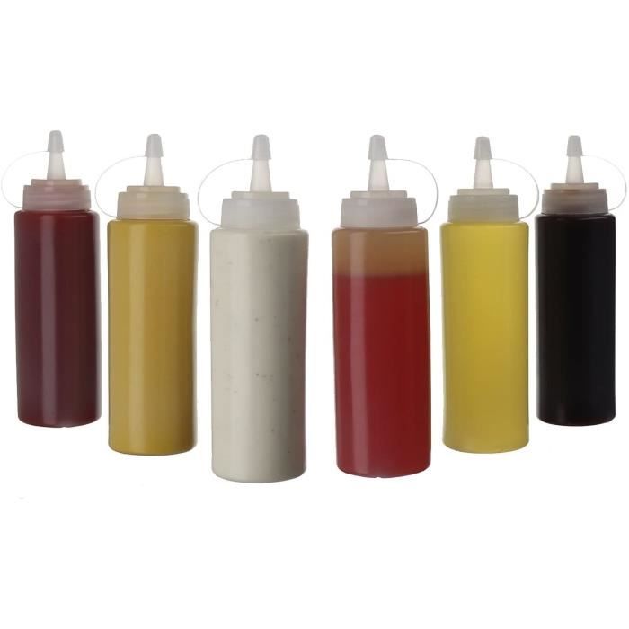 (6pk) Bouteilles En Plastique De 250 ml Avec Couvercle Vissable Contenants De Stockage Supérieurs Pour L'huile D'olive Sauce 619