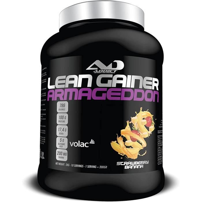 Protéine masse musculaire - Avoine instantanée - Prise de poids - Whey Protéine - Lean Gainer Armageddon - 2 Kg - Gout Strawber 117