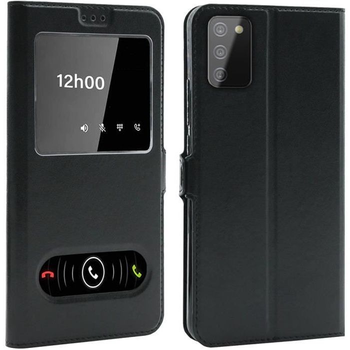 Coque pour Samsung Galaxy A02S (6,5 Pouces), Double Fenêtre - Noir