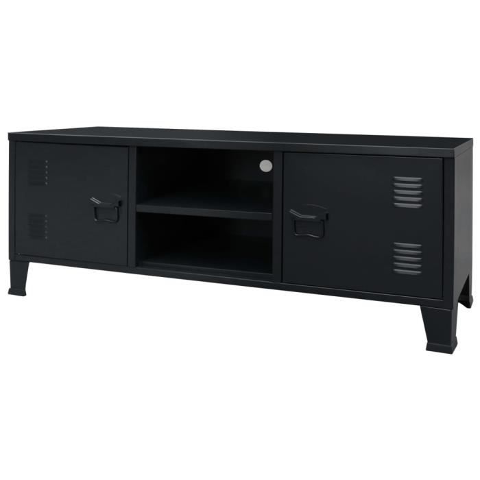 Meuble TV en métal Style industriel - Noir - 120 x 35 x 48 cm -ALA