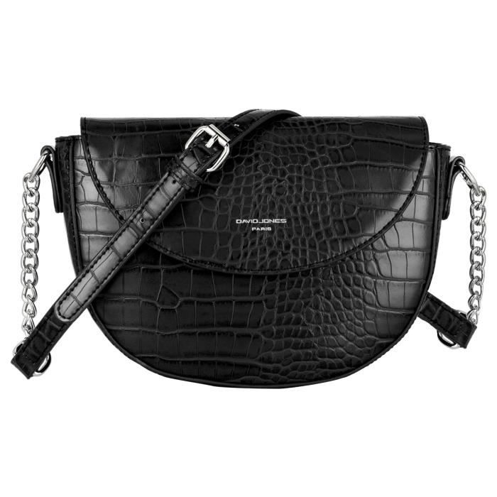 David Jones - Petit Sac Bandoulière Crocodile Femme - Demi Lune Similicuir Croco - Besace Sacoche Pochette Epaule Soirée - Noir