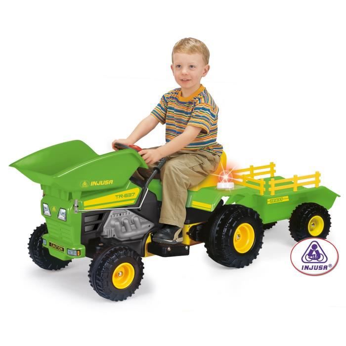 INJUSA Tracteur Electrique Dump avec remorque 6 volts