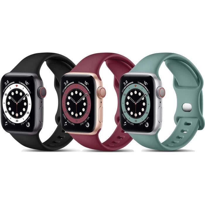 Bracelet Compatible avec Apple Watch 38mm 40mm 41mm, Bracelet de Remplacement pour Series 7 6 5 4 3 2 1 SE, noir/vin rouge/vert pin