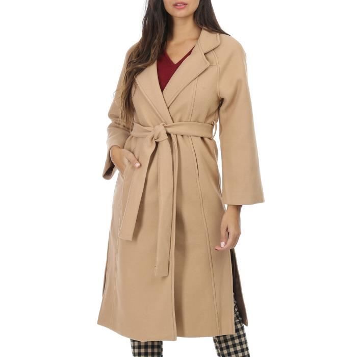 Manteau droit ceinturé camel