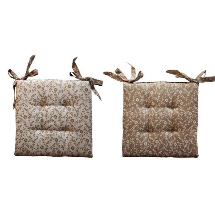 O'CBO Lot de 2 Galettes de chaises Mille Fleurs - 40 x 40 cm - Blanc lin