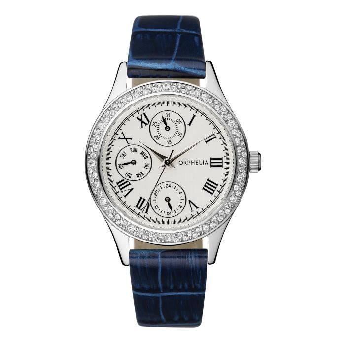 ORPHELIA - Montre Femmes - Quartz - Multi-Cadrans - Bracelet en Cuir - Bleu Marine - 122-1729-89