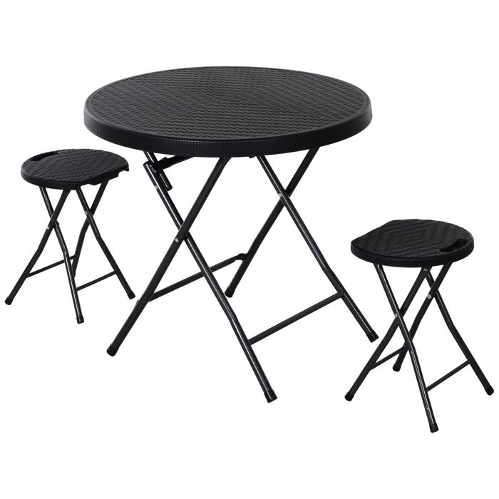 Ensemble de jardin pliable 2 pers. 3 pièces ensemble bistrot style contemporain 2 tabourets + table ronde Ø 80 cm métal HDPE