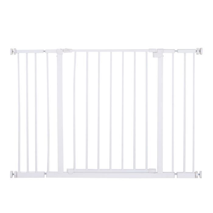 Barrière de sécurité longueur réglable dim. 72-107l x 76H cm sans perçage métal plastique blanc 107x4x76cm Blanc