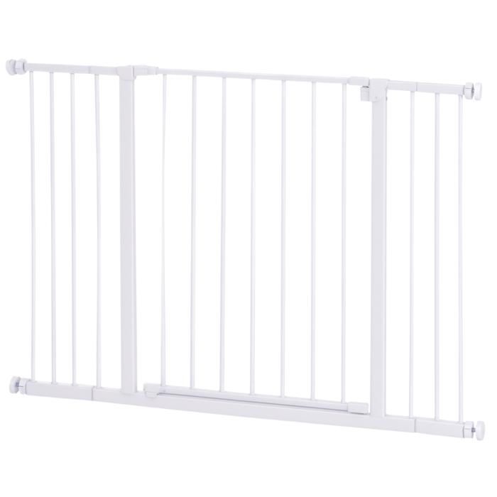 Barrière de sécurité longueur réglable dim. 72-107l x 76H cm sans perçage métal plastique blanc 107x4x76cm Blanc