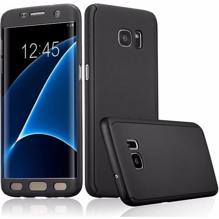 Coque Samsung Galaxy S7 EDGE - Coque Noir Housse Etui 360 Full Hybride Rigide Plastique Dur Intégrale Phonillico®