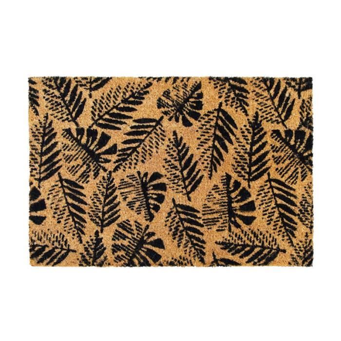 FOUGERE - Paillasson en fibre de coco motif fougères naturel et noir 60x40