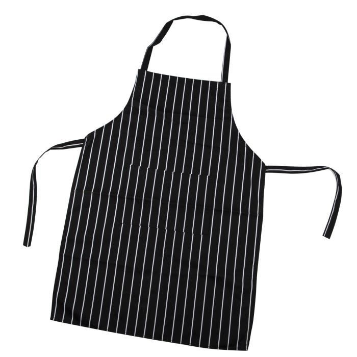 Tablier de chef de cuisine professionnel rayé noir et blanc