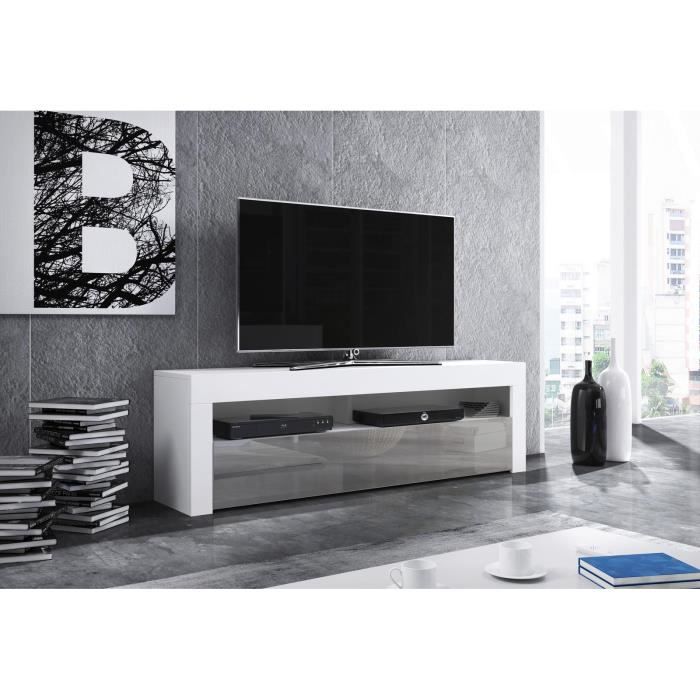 VIVALDI Meuble TV - MEX - 160 cm - blanc mat / gris brillant sans LED - style moderne