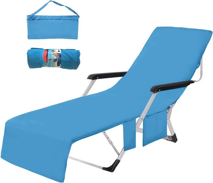 Grande Serviette De Plage Microfibre 75x210 Cm Pour Chaise Longue - Ultra Absorbante Avec Poches
