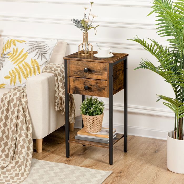 HOOBRO Table dAppoint Haute Table de Chevet Bout de Canapé Table Basse de Salon avec Tiroir Grand Espace de Rangement