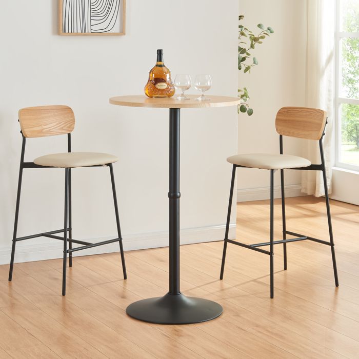 Table Haute Hereford Ronde - Plateau Bois Et Piètement Métal, Style Bistrot (Noir, Ø60 Cm)