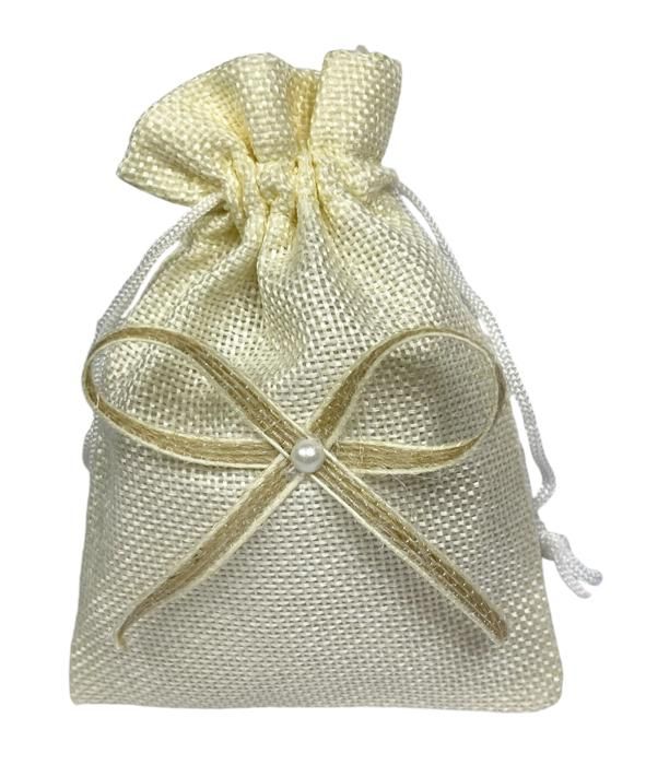 Gudotra Lot de 24 sacs à dragées, pour communion, confirmation, baptême, naissance, mariage, 10 x 8 cm, avec 24 pendentifs en Tau en bois et 10 m ficelles en jute